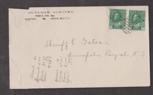 Nova Scotia Corner Ad Cover Outlook Ltd  Middleton To Anapolis Royal Some Damage