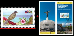 21-03 BRAZIL 2021 DIPLOMATIC REL. DOMINICAN REPUBLIC, BIRDS FLOWERS MNH+BROCHURE