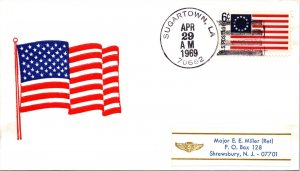 PATRIOTIC FLAG CACHET EVENT COVER CANCELLED AT SUGARTOWN LOUISIANA 1969