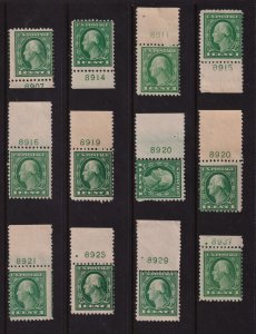 1917 Sc 498 MNH lot of 12 singles, plate numbers 8907 / 8937 Hebert CV $72 (B08