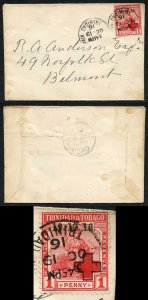 Trinidad and Tobago SG175 1d Scarlet Used 19 Oct 1916 FIRST DAY COVER