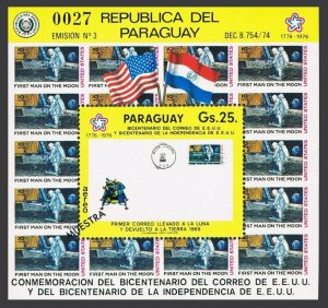 Paraguay 1672-1673 Muestra,MNH.Michel Bl.279-280.USA-200,1976.Flight,Moon covers