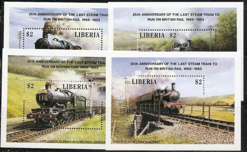 Liberia 1087a-90a 1988 Trains s.s. MNH