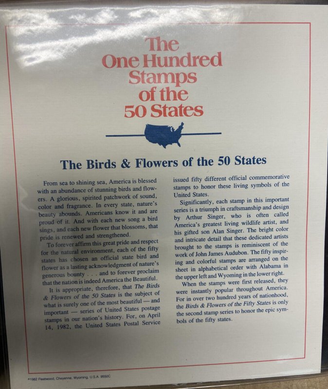 100 STAMPS OF 50 STATES CMPLT SET 50 BIRDS/FLOWERS IN ALBUM & 50 STATES STAMPS *
