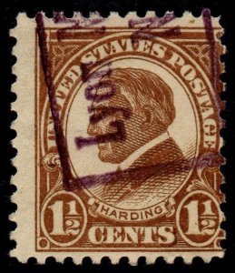 U.S. Scott #553: 1925 1.5¢ Warren G. Harding, Used, Purple cancel, Ave.