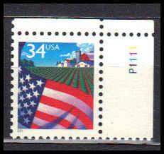 3448 34c U.S. Flag Fine MNH P#S UR P1111 W1650