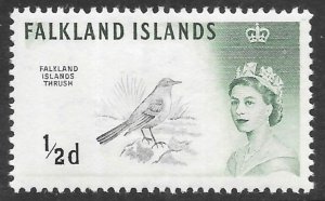 Falkland Islands Scott 128 MLH 1/2d Thrush issue of 1960, Bird