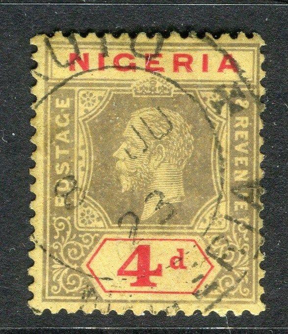 NIGERIA;  1921 early GV issue fine used 4d. value , fair cancel