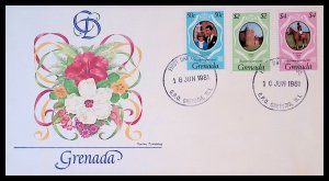 GRENADA Sc#1051-1053 Royal Wedding (1981) Fleetwood FDC