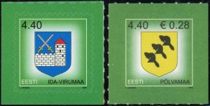 Estonia #532-533 Isa-Virumaa Põlvamaa County Arms Postage Stamps 2006 Eesti MLH