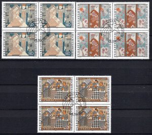 Liechtenstein Scott # 675 - 677, used, first day cancellation, block of 4 each