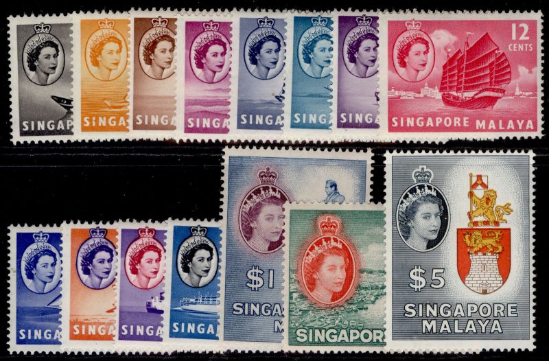 SINGAPORE QEII SG38-52, 1955-59 complete set, NH MINT. Cat £150.
