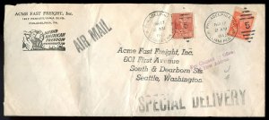 U.S. Scott 815, 811 Prexies on Air Mail Special Deliver 1943 Patriotic AdCover