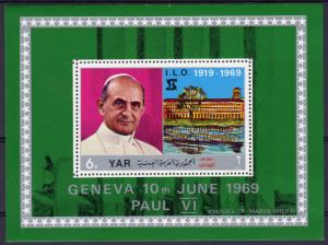 Yemen 1969 Mi#Bl.100 POPE SAINT PAUL VI visit  I.L.O. (UN)  GENEVA S/S PERF.MNH