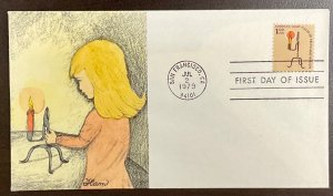 1610 Ham Hand painted cachet Rush Lamp, Americana Issue FDC 1979 #59 of 86