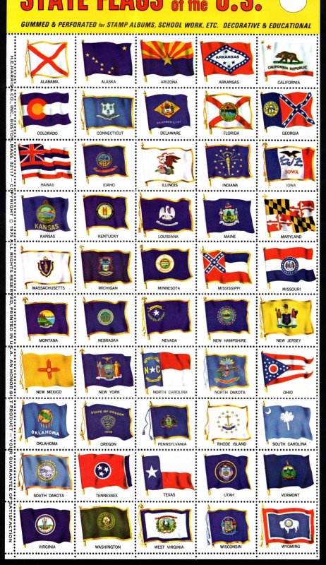 1975 US Poster Stamp H.E. Harris & Co. State Flags of the U.S. Full Sheet MNH