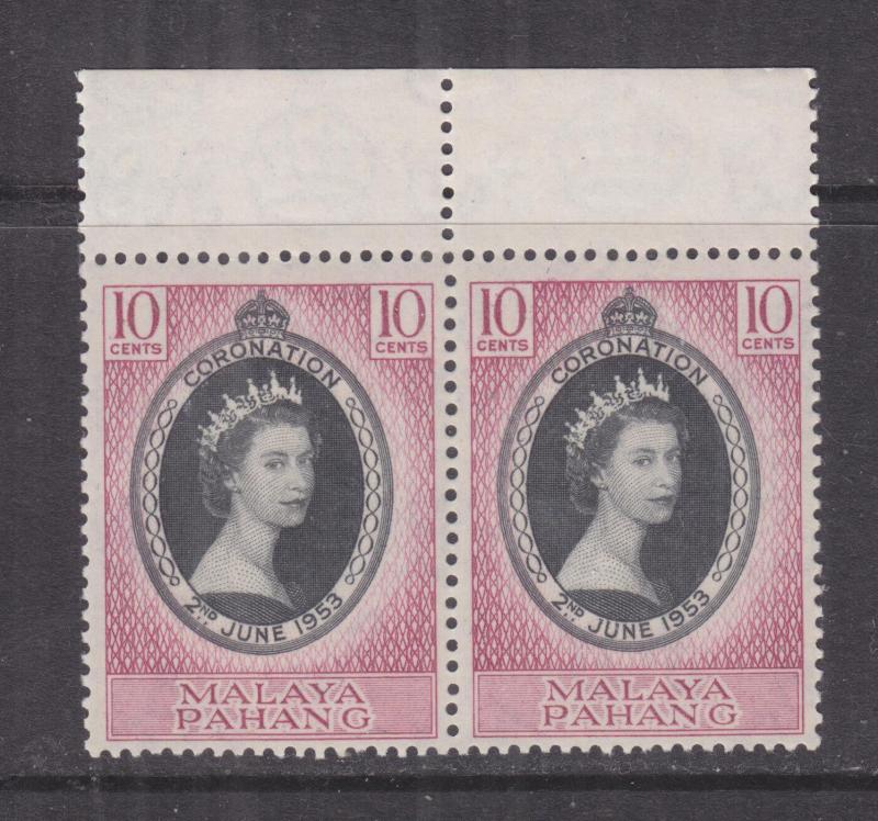 PAHANG, MALAYSIA, 1953 Coronation 10c., marginal pair, mnh., lhm. in margin..