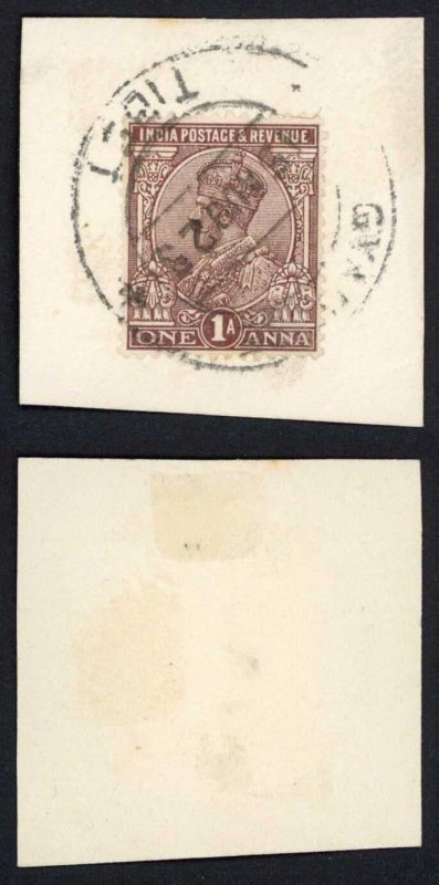India KGV 1a Brown with Gyantse TIBET Postmark on piece