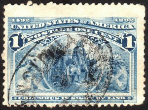 1893, US 1c, Columbus in Sight of Lan, Used, Sc 230