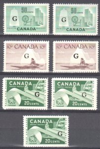 Canada #O38, O38a, O39, O39a, O45, O45a+var XF H - C$25.00 -- Overprint *G*