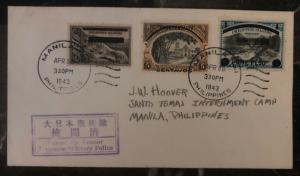 1943 Manila Philippines Japan Occupation First Day Censored Cover #N2,6,7 FDC H