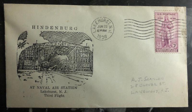 1936 LakeHurst NJ USA Cover FFC Hindenberg Zeppelin Arrival At Naval Station