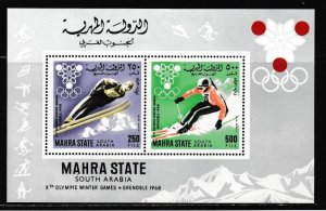 Aden Mahra State, MIBlock4A, Grenoble Winter Olympics, Souvenir Sheet, Mint NH
