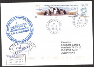 {A155} TAAF 2013 Ships La Curieuse  Signature Antarctic Cover