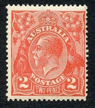 Australia SG63 2d Bright Rose-scarlet KGV Head Wmk 2nd Crown M/M 