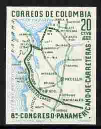 Colombia 1961 Highway Congress 20c Air imperf proof in gr...