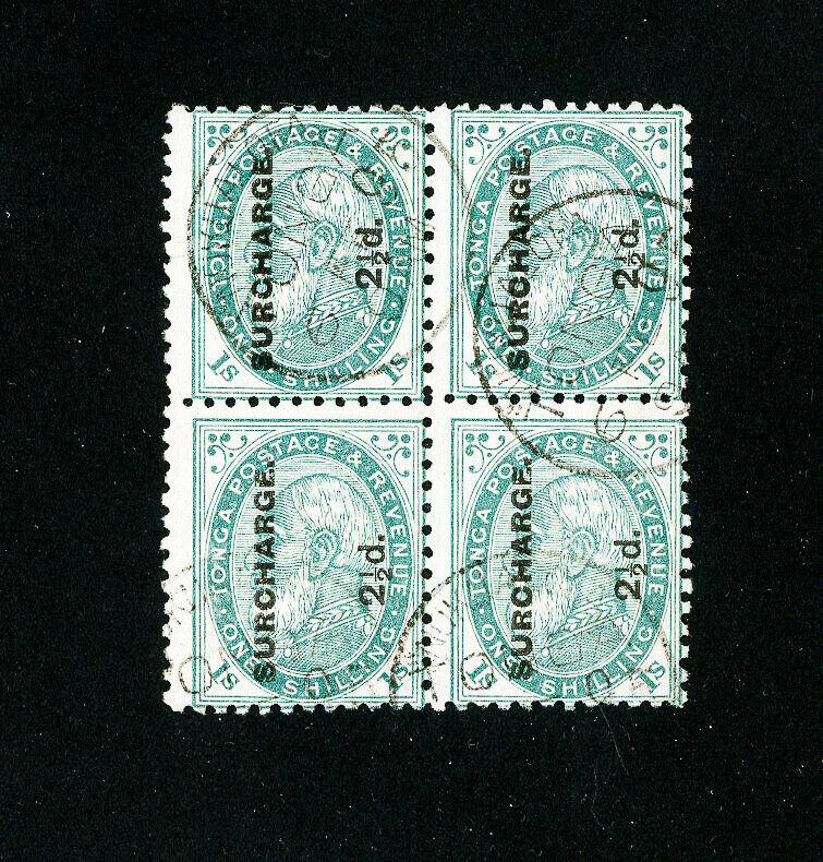 Tonga Stamps # 24b Fresh Used Block of 4 Scott Value $190.00