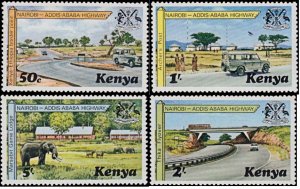 Kenya 1977 MNH Stamps Scott 94-97 Cars Highway Nairobi Addis Adeba Elephant