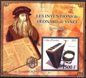 Ivory Coast 2012 Leonardo Da Vinci Inventions Piano Viola S/S MNH