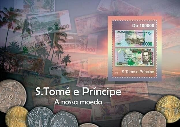 S. TOME & PRINCIPE 2010 - Currency of Sao Tome & Principe. Philatelic stamp S/s