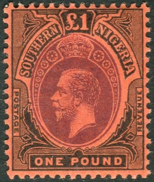 SOUTHERN NIGERIA-1912 £1 Purple & Black/Red lightly mounted mint example Sg 56