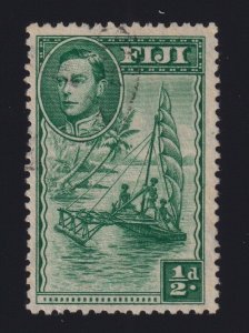 Fiji Sc #117dvar (1938-55) 1/2d Canoe EXTRA PALM FROND Perf 12 VF Used SG 249ba