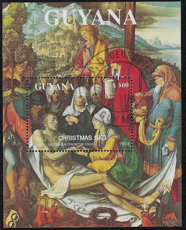 Guyana- Scott 2749f & 2749g- Descent From The Cross, Cto Noël Feuilles 1993