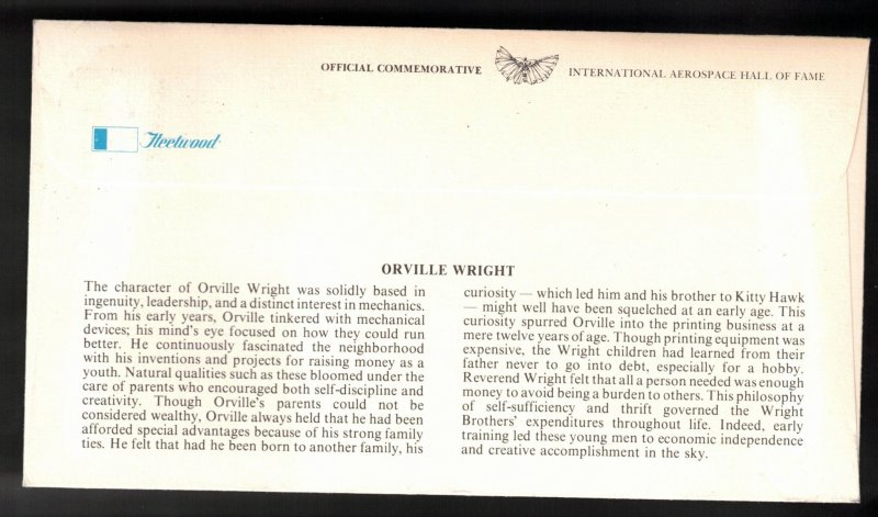 US FDC Scott # C91 - Orville & Wilbur Wright With Flyer Fleetwood Cachet