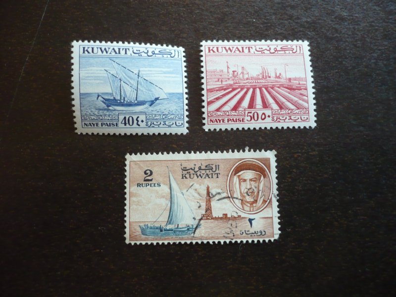 Stamps - Kuwait -Scott#146-147,150-Mint Never Hinged & Used Part Set of 3 Stamps