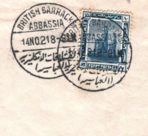 EGYPT MILITARY KGV Cover *ABBASSIA BRITISH BARRACKS* 1921 CDS Surrey MA755