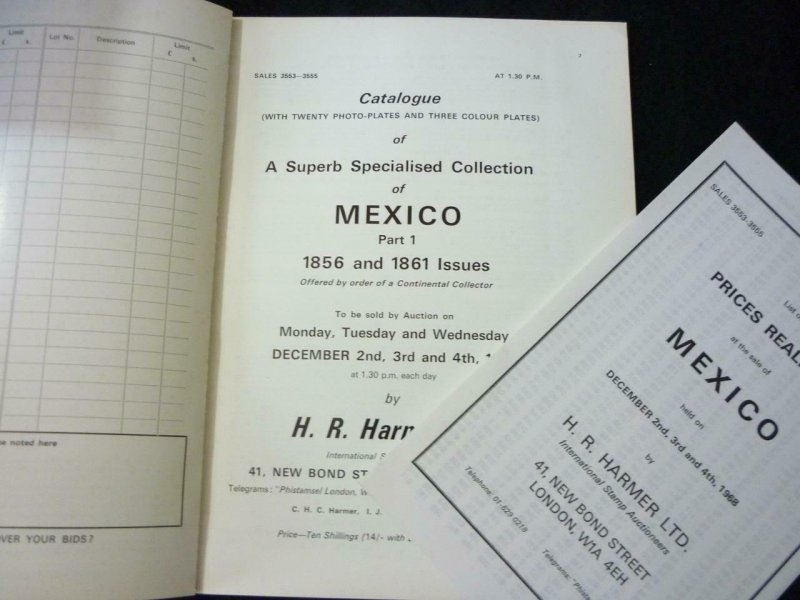 HARMERS AUCTION CATALOGUE 1968 MEXICO 1856 & 1861 ISSUES SPECIALISED COLLECTION