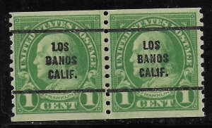 Precancel - Los Banos, CA PSS 597-63 Coil Gap Pair (Minor) - MNH