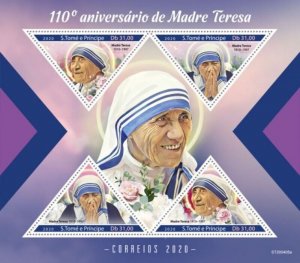 St Thomas - 2020 Mother Teresa Anniversary - 4 Stamp Sheet - ST200405a