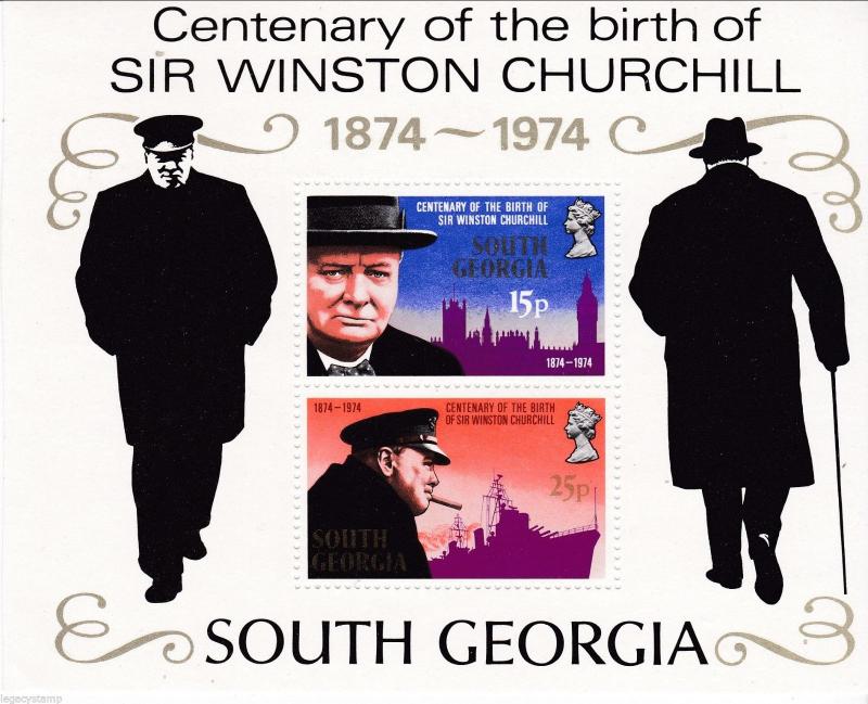 1974 South Georgia Souvenir Sheet of 2, Scott # 39 & 40  Winston Churchhill