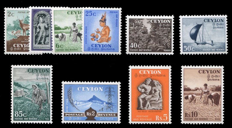 Ceylon #319-328 Cat$85.70, 1954 2c-10r, complete set, never hinged