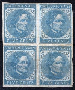 CSA Sc 6 Blue 5¢ Block of 4 Hinged Original Gum VF