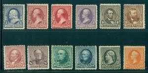 US #219-29, 1¢  - 90¢ Complete set, hinge rem on some, F/VF, Scott $1,605.00