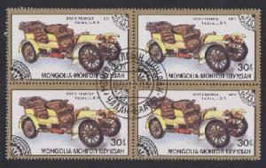 Mongolia Stutz Bearcat Vintage Car from 1986 - Used CTO block of 4