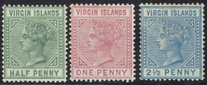 BRITISH VIRGIN ISLANDS 1883 QV ½D 1D AND 2½D