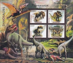 INDIA, BIHAR - 2017 - Dinosaurs - Imperf 4v Sheet - Mint Never Hinged